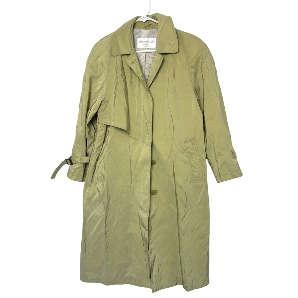 VTG 80s Jones New York Petites Spring Trench‎ Coat Iridescent Green Size 6P USA